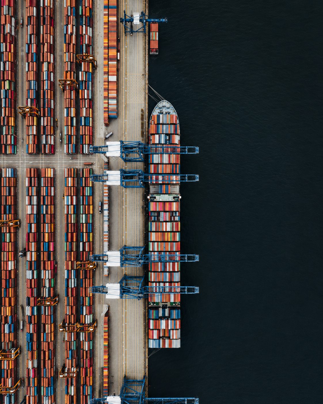 Aerial view of a container terminal quay